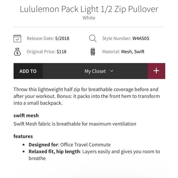 Lululemon Pack lite half zip pullover, White, Size 0-2 J171 - Picture 4 of 14